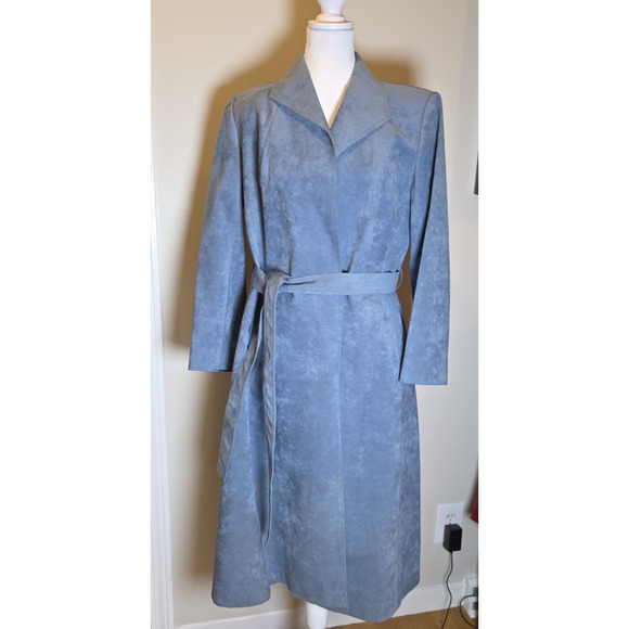 George Chen Jackets & Blazers - Blue Suede VTG Leather Belted Long Duster Coat Boho Western 70s Cowgirl